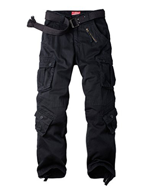 AKARMY Mens Cotton Casual Military Army Camo Combat Work Cargo Pants with 8 Pockets Black 30 AKARMY Mens Cotton Casual Military Army Camo Combat Work Cargo Pants with 8 Pockets Black 30