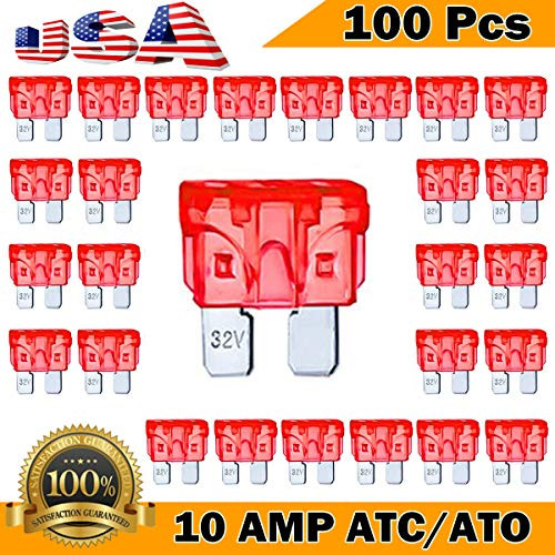 Kodobo 100 Pack Auto Fuses 10 AMP ATC-ATO Standard Regular Fuse Blade 10A Car Truck Boat Marine RV - 100Pack