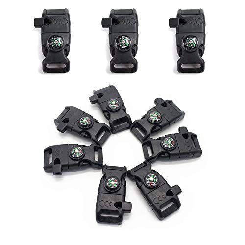 growfast 10Pcs Emergency Whistle Buckle with Flint Scraper Fire Starter and Compass  for Outdoor Camping Hiking Paracord Bracelet for Bracelets Backpa