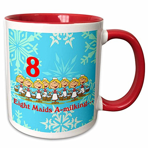 3dRose 12 Days Of Christmas Eight Maids A-milking  Ceramic Mug  11 oz  Red-White