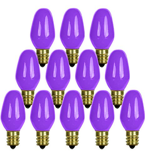 12 Pack C7 Purple Light Bulb Ceramic Incandescent 7 Watt E12 Base C7 Night Light Colored Bulb Candelabra Based Purple Bulb Halloween Bulb 12 Pack C7 Purple Light Bulb Ceramic Incandescent 7 Watt E12 Base C7 Night Light Colored Bulb Candelabra Based Purple Bulb Halloween Bulb