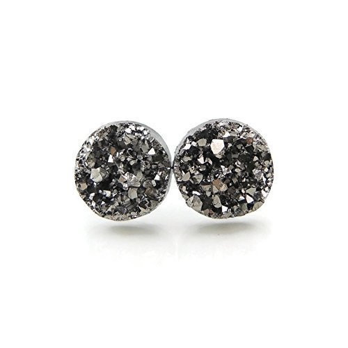 Invisible Clip On 12mm Faux Druzy Earrings for Non-Pierced Ears  Gunmetal-Tone
