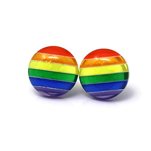 Rainbow Stripe Round Earrings Metal Free Plastic Post for Sensitive Ears  12mm