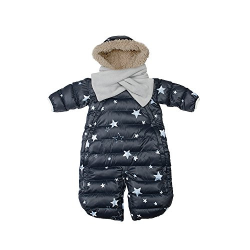 7 A.M. ENFANT Doudoune One Piece Infant Snowsuit Bunting, Print Black Stars, Large