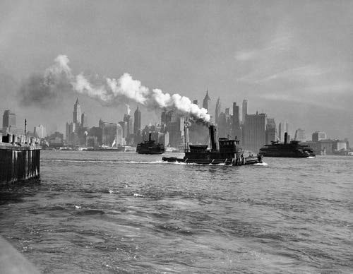 Posterazzi 1930s-1933 Steam Engine Tug Staten Island Ferry Boats On Hudson River Against Manhattan Skyline New York City Poster Print