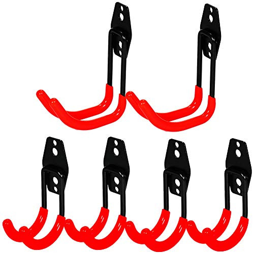 3-H Garage Hooks Heavy Duty  Steel Garage Storage Hooks Utility Double Hooks for Organizing Power Tools  Ladders  Bikes  Hoses Bulk Items -red-