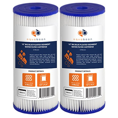Aquaboon 5 Micron 10 Big Blue Pleated Sediment Water Filter Replacement Cartridge - Whole House Sediment Filtration - Compatible with FXHSC  ECP5-BB