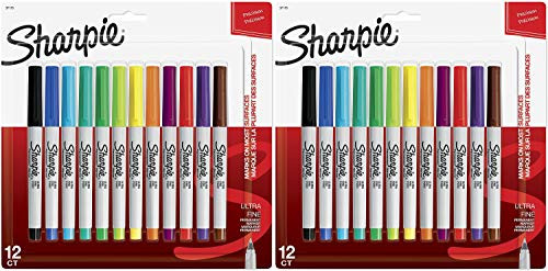 Sharpie 37175 Permanent Markers  Ultra-Fine Point  Assorted Colors  12-Count - 2 Pack