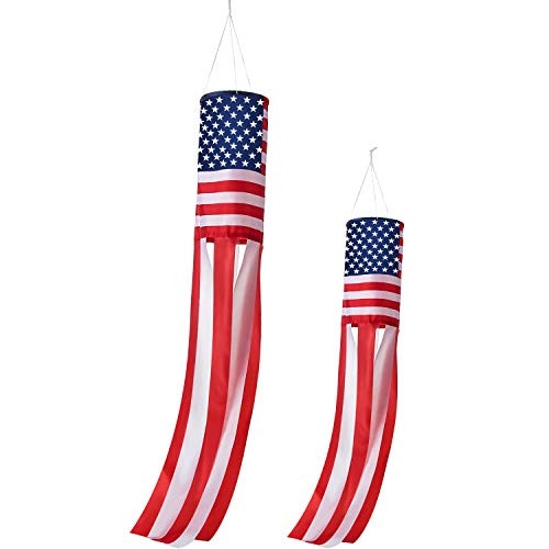 40 Inch and 60 Inch USA Flag Windsock American Flag Outdoor Windsock with Hoop Embroidered Stars and Stripes USA Patriotic Decorations Hanging Banner