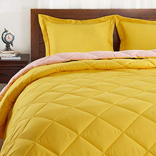 Basic Beyond Down Alternative Comforter Set (Queen, Lemon/Pink) - Reversible Bed Comforter with 2 Pillow Shams for All Seasons