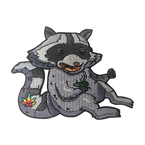 Pot Smoking Pals Happy Friendly Baked Raccoon - Iron on Embroidered Patch Applique