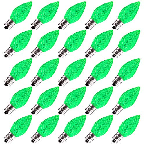 25 Pack C7 LED Replacement Christmas Light Bulb  C7 Shatterproof LED Bulbs for Christmas String Lights  E12 Candelabra Base  Commercial Grade Dimmable