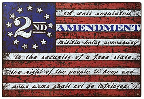 This Well Defend 2nd Amendment Brand Vintage American Flag Tin Sign 11 x 16 USA Second 2A Man Cave Decor