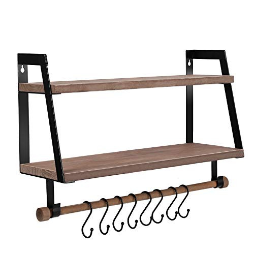 Halcent Wall Shelves Wood Storage Shelves with Towel Bar  Floating Shelves Rustic 2 Tier Bathroom Shelf Kitchen Spice Rack with Hooks for Bathroom Kit