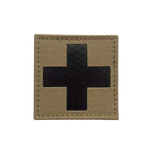 2x2 inch Coyote Brown Tan Infrared IR Reflective Medic Red Cross MED Medical EMS EMT Tactical IFAK Patch with Hook-Loop -Coyote Brown-