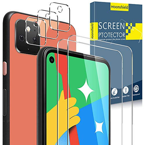 -6 Pack- Moonshield 3 Pack Camera Lens Protector and 3 Pack Tempered Glass Screen Protector for Google Pixel 5 -6 0- HD Clarity Bubble Free