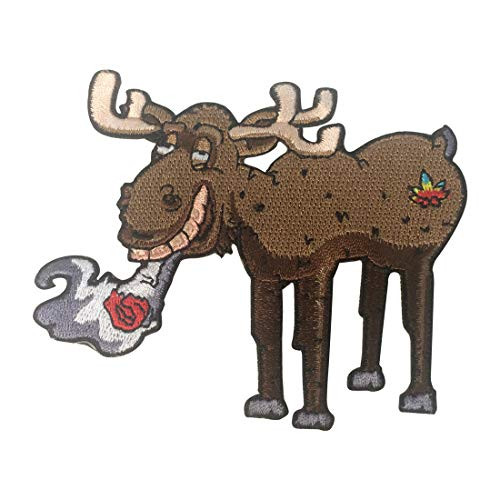Pot Smoking Pals Happy Moose Stoner Joint - Iron on Embroidered Patch Applique