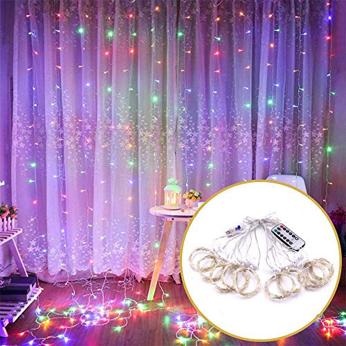 Myra Parker Curtain Lights  Curtain String Lights of 300 LED USB Powered  8 Lighting Modes 9 8ft × 9 8ft String Fairy Lights Remote Control for Bedroo