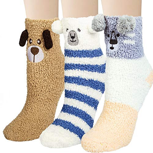 Loritta 3 Pairs Womens Fuzzy Socks Winter Warm Fluffy Soft Slipper Home Sleeping Cute Animal Socks Multicolor E Loritta 3 Pairs Womens Fuzzy Socks Winter Warm Fluffy Soft Slipper Home Sleeping Cute Animal Socks Multicolor E