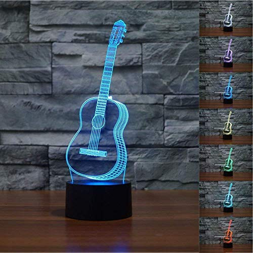 3D Illusion Night Light Guitar 7 Color Change Touch Switch USB Powered LED Decor Acrylic Desk Lamp