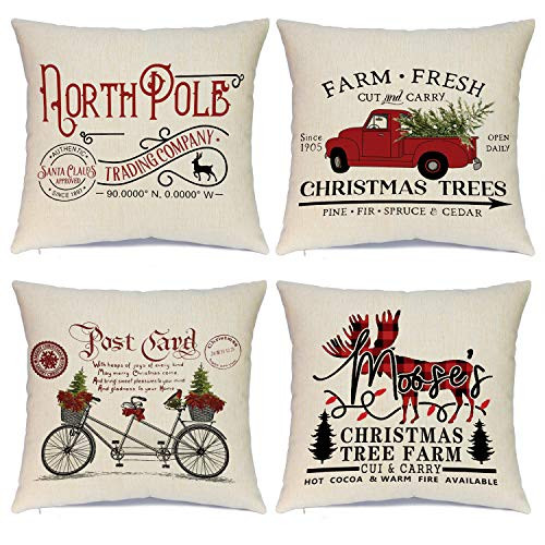 Hlonon Christmas Pillow Covers 18 x 18 Inches Set of 4 - Xmas Series Cushion Cover Case Pillow Custom Zippered Square Pillowcase -7 Christmas-