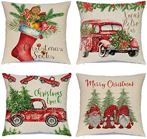 Hlonon Christmas Snowman Pillow Covers 18 x 18 Inches Set of 4 - Xmas Day Series Cushion Cover Case Pillow Custom Zippered Square Pillowcase -Christm