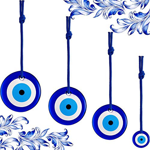 WILLBOND 4 Pieces Blue Evil Eye Hanging Turkish Eye Bead Turkish Nazar Beads Turkish Blue Evil Eye Wall Ornament Home Protection Charm Turkish Wall De