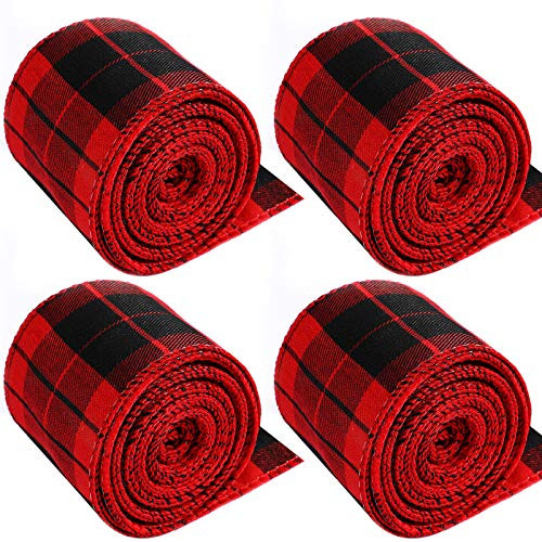 4 Rolls Christmas Wired Edge Ribbon  Plaid Burlap Ribbon  Wired Edge Ribbon for Crafts Thanksgiving Christmas Decoration Bows Crafts  2 5 Inch  26 Yar 4 Rolls Christmas Wired Edge Ribbon  Plaid Burlap Ribbon  Wired Edge Ribbon for Crafts Thanksgiving Christmas Decoration Bows Crafts  2 5 Inch  26 Yar