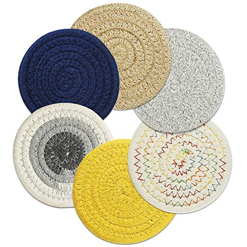 Coasters for Drinks Absorbent Set of 6 Woven Coasters Braided Coffee Cloth Coasters Round Cup Mat Pad Super Absorbent Heat-Resistant Coasters for Wood