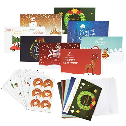 48 Pack Merry Christmas Cards  Unique Designs Holiday Greeting Cards  Winter Happy New Year Holiday Xmas Happy New Year Greeting Cards with Envelopes
