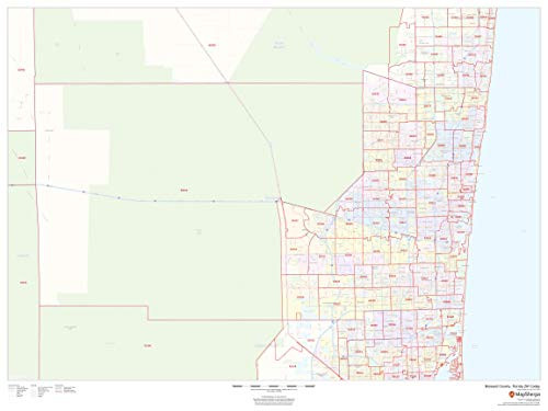Broward County  Florida Zip Codes - 48 x 36 Paper Wall Map