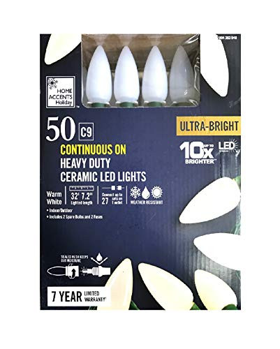 Home Accents Holiday 50 C9 Continuous On Heavy Duty Ceramic LED Lights - Warm White