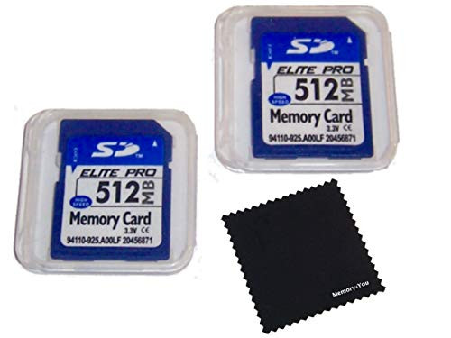 2 Pack of 512mb SD Memory Card  512 mb Secure Digital Flash Memory Cards Pack of 2 with Memory4You -tm- Microfiber Cleaning Cloth