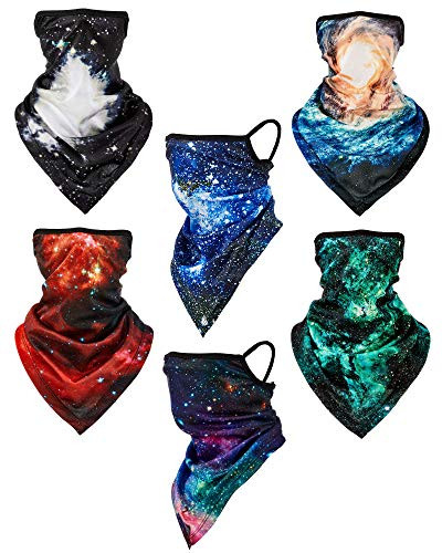 6 Pieces Ear Loop Star Pattern Face Bandana Balaclava Headwear Windproof Neck Gaiters Scarf for Outdoors Sports