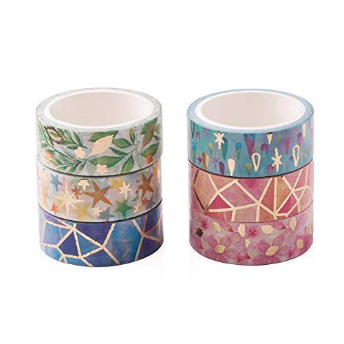 6 Rolls Gold Foil Washi Tape - 15mm Wide Japanese Masking Tape for Scrapbook Bullet Journal Planner Arts and Crafts by Dalus 6 Rolls Gold Foil Washi Tape - 15mm Wide Japanese Masking Tape for Scrapbook Bullet Journal Planner Arts and Crafts by Dalus