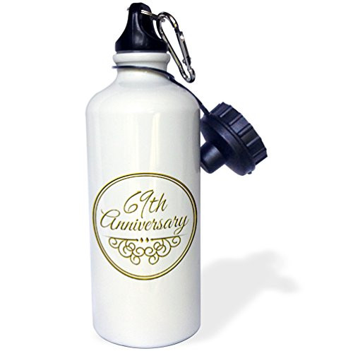 3dRose 69th Anniversary gift-gold text for celebrating wedding anniversaries-69 years married together Sports Water Bottle  21 oz  White