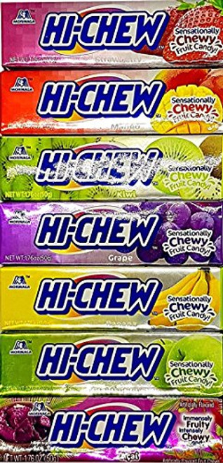 Hi-Chew Morinaga Sticks Chewy Fruit Candy 7 FLAVORS Variety Pack Strawberry  Green Apple  Grape  Mango  Banana  Kiwi  and Acai