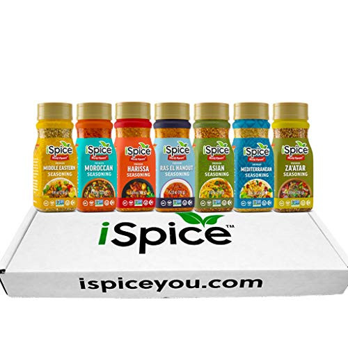 iSpice - 7 Pack World Flavour Seasoning - Middle Earth Fire - Contains 1 each Middle Eastern  Moroccan  Harissa  Ras El Hanout  Asian  Mediterranean