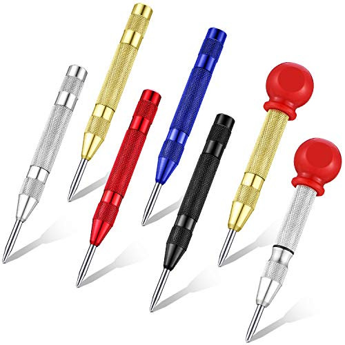 7 Pieces Automatic Center Hole Punch Spring Loaded Drill Punch Brass Window Spring Punch with Cushion Cap and Adjustable Impact for Car Window Glasses