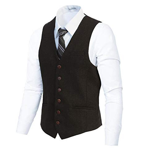 Gioberti Mens 6 Button Slim Fit Formal Herringbone Tweed Vest  Donegal Brown  2X Large