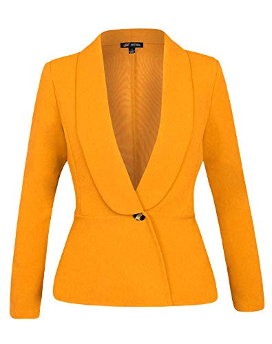 Michel Womens Classic Work Office Blazer Jacket Open Front Lapel Suits Blazer Mustard XX-Large