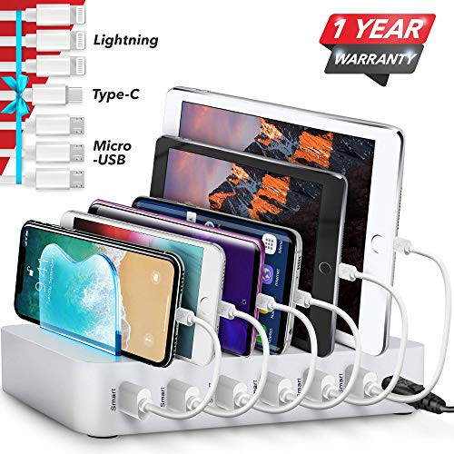 Poweroni USB Charging Station Dock - 6-Port - Fast Charge Docking Station for Multiple Devices - Multi Device Charger Organizer - Compatible with Apple iPad iPhone and Android Cell Phone and Tablet