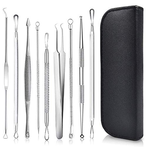 Pimple Popper Tool Kit  Owlbbabies 9 PCS Blackhead Remover Extractor Tool Kit with Storage Bag  Stainless Professional Comedone Extractor Tool for Pim