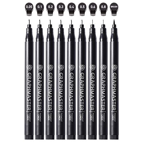 Precision Micro-Line Pens Set of 9 Black Micro-Pen Fineliner Ink Pens Waterproof Archival ink Multiliner Sketching Anime Artist Illustration Te Precision Micro-Line Pens Set of 9 Black Micro-Pen Fineliner Ink Pens Waterproof Archival ink Multiliner Sketching Anime Artist Illustration Te