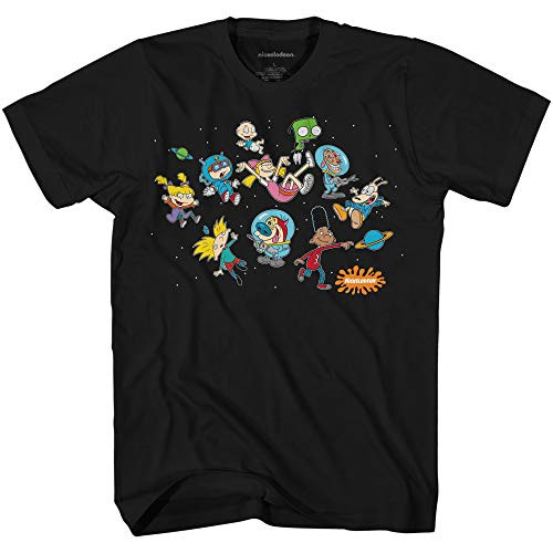 Nickelodeon Mens 90s Classic Shirt - Nicktoons and Rugrats Vintage T-Shirt -Black Space  Large-