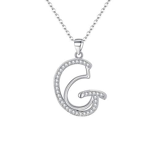 EVER FAITH 925 Sterling Silver CZ Cursive Initial Alphabet Letter G Adjustable Pendant Necklace Clear EVER FAITH 925 Sterling Silver CZ Cursive Initial Alphabet Letter G Adjustable Pendant Necklace Clear