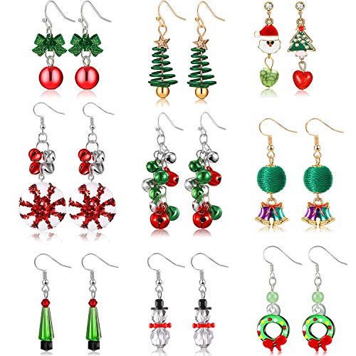 9 Pairs Christmas Dangle Hook Earrings Set Christmas Tree Star Bell Snowman Santa Earring for Women Girls 9 Pairs Christmas Dangle Hook Earrings Set Christmas Tree Star Bell Snowman Santa Earring for Women Girls