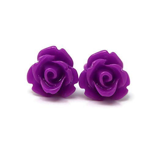 9mm Small Rose Studs  Metal Free Plastic Post Earrings  Orchid Purple
