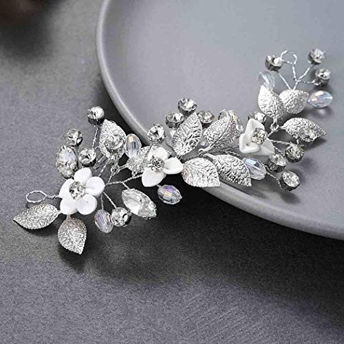 Casdre Flower Bride Wedding Hair Vine Silver Crystal Bridal Headband Leaf Hair Accessories for Women and Girls Casdre Flower Bride Wedding Hair Vine Silver Crystal Bridal Headband Leaf Hair Accessories for Women and Girls