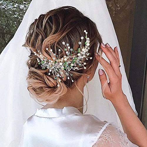 Casdre Rhinestone Bridal Hair Vine Silver Pearl Bride Wedding Headband Crystal Hair Accessories for Women and Girls Casdre Rhinestone Bridal Hair Vine Silver Pearl Bride Wedding Headband Crystal Hair Accessories for Women and Girls